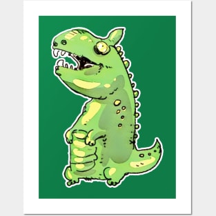 little green dinosaur cartoon Posters and Art